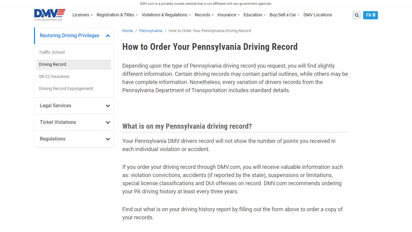 Your Pennsylvania Driving Record - DMV.com