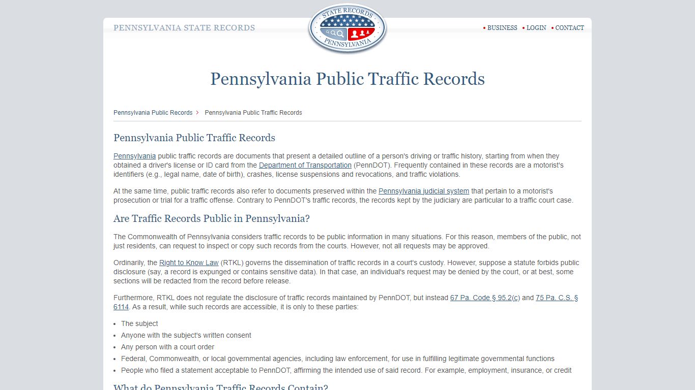 Pennsylvania Public Traffic Records | StateRecords.org