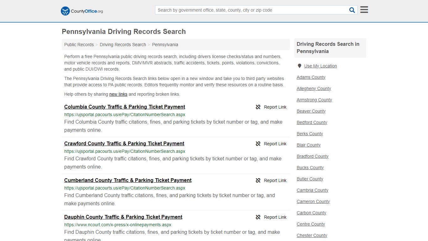 Pennsylvania Driving Records Search - County Office
